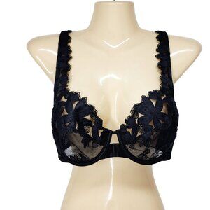 Victorias Secret‎ Black Lace Floral Embroidered Sheer Underwire Bra 34D